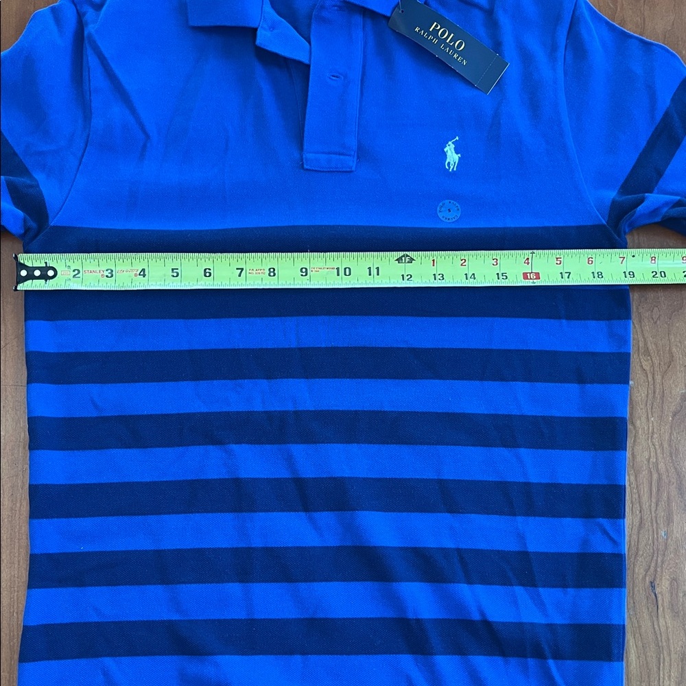 NWT Polo by Ralph Lauren Men's Cotton Mesh Polo Shirt. Royal/Navy Blue Stripes. - Picture 14 of 16